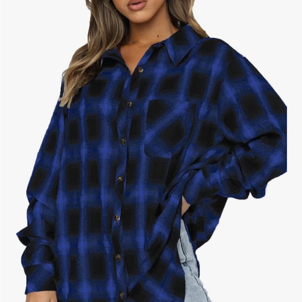 Chyrii Blue Black Plaid Button Down Shirt Size XXL